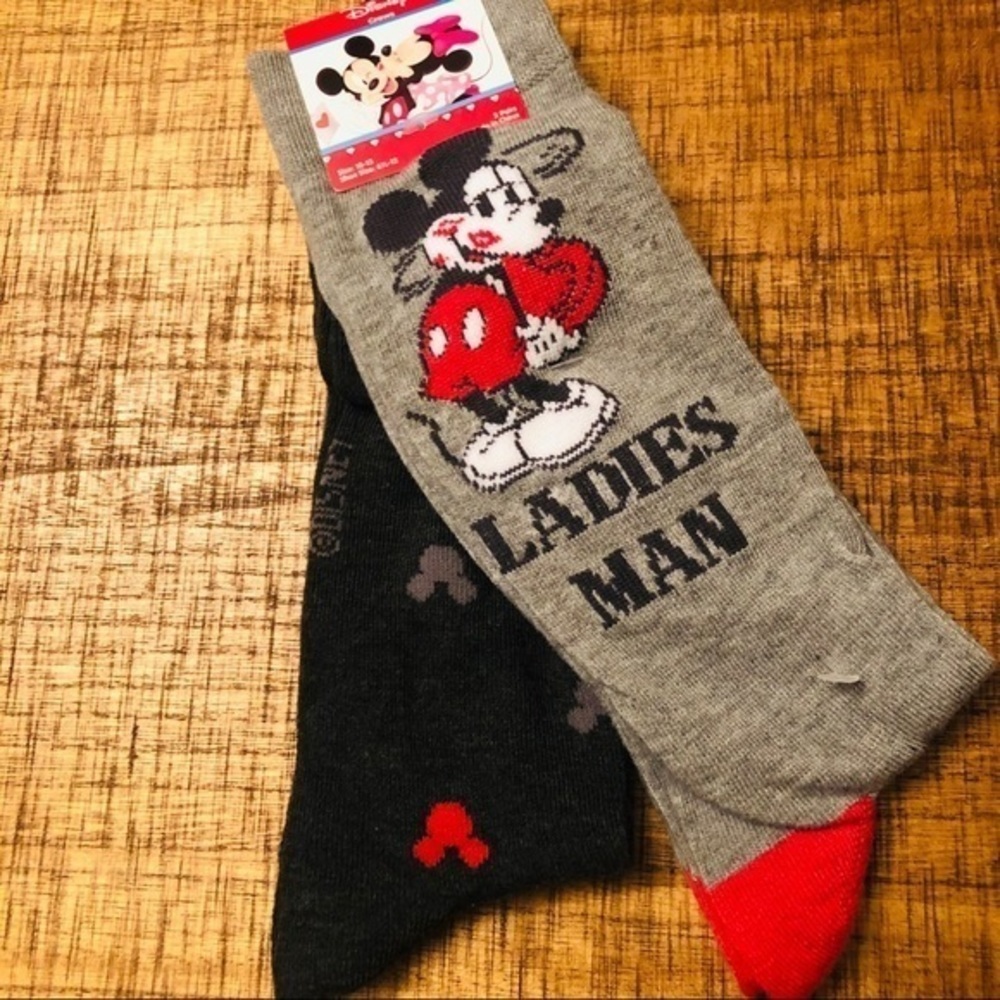 Disney Mickey Mouse Ladies Man Crew Socks 2 Pair Set NWT